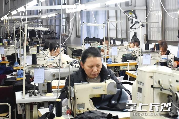 湖南省忘不了服饰有限公司生产车间一派繁忙景象。 长沙晚报全媒体记者 张禹 通讯员 贺爱中 摄