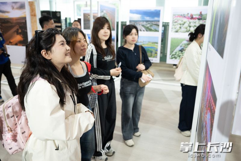 展览现场，一名来自吐鲁番的长沙在读大学生在看展。