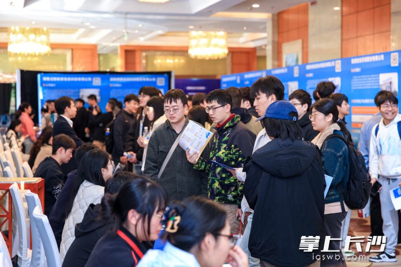 赛场外的企才交流洽谈区，吸引众多学子咨询。均为长沙晚报全媒体记者 周数邑 摄